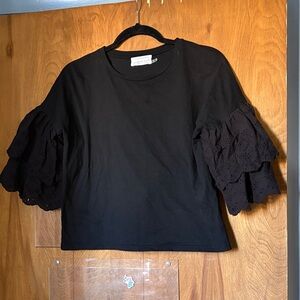 Mustard Seed Ruffled Eyelet Black Top